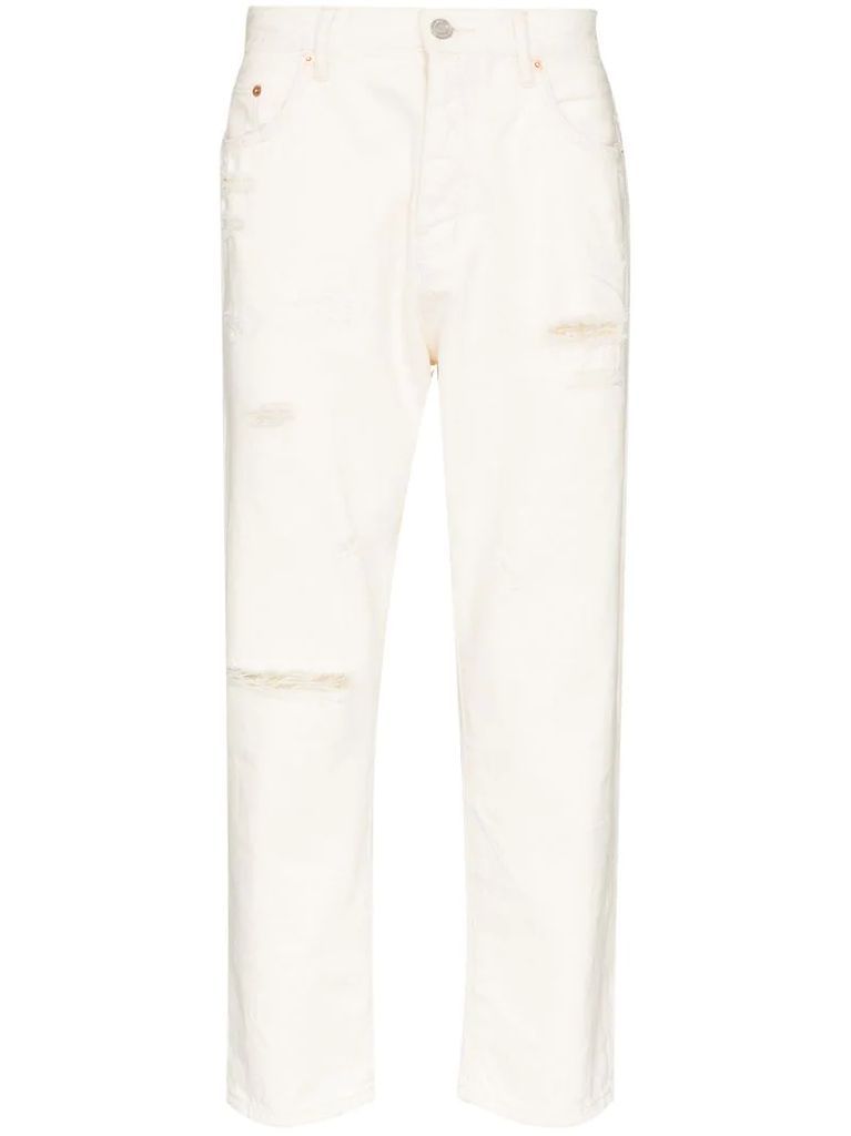 distressed-effect tapered-leg jeans