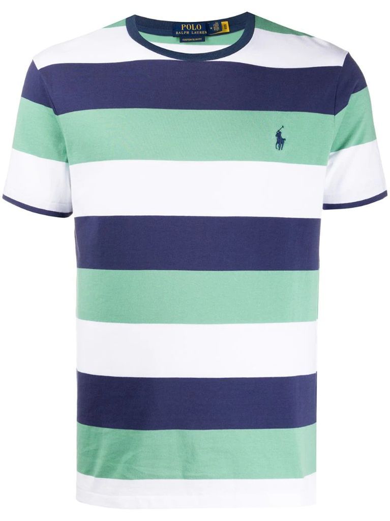 embroidered logo striped T-shirt