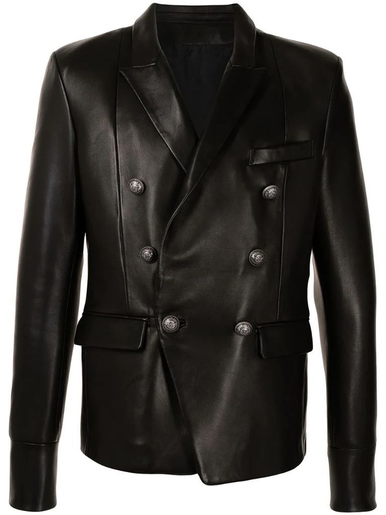button-front leather jacket