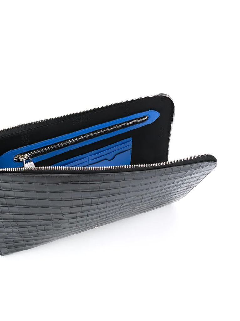 croc effect logo zip pouch