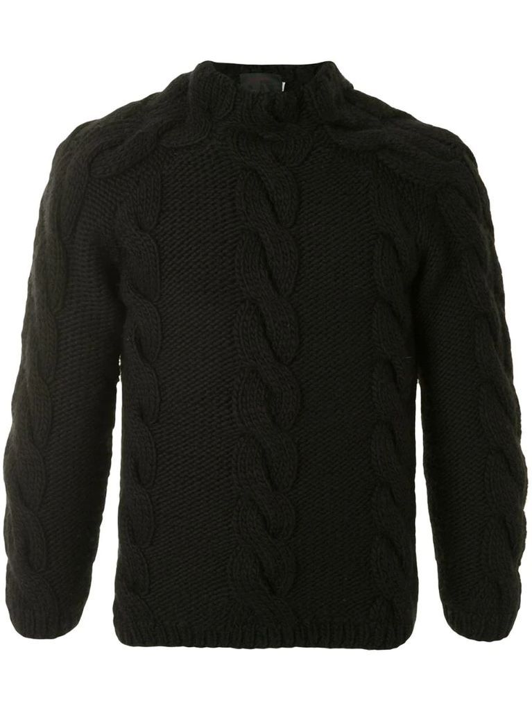 stand-up collar cable knit jumper