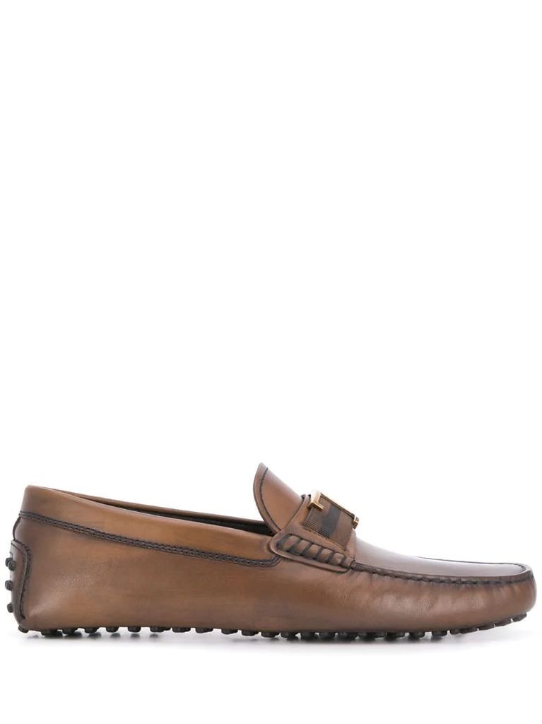 T plaque loafers