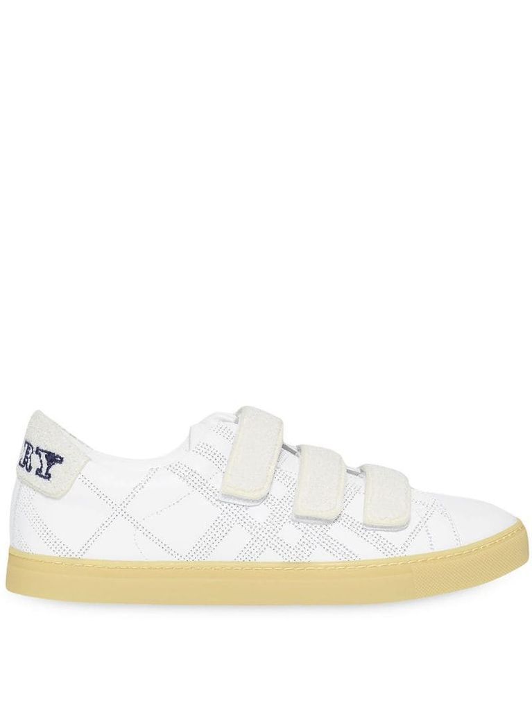 strap detail perforated check sneakers