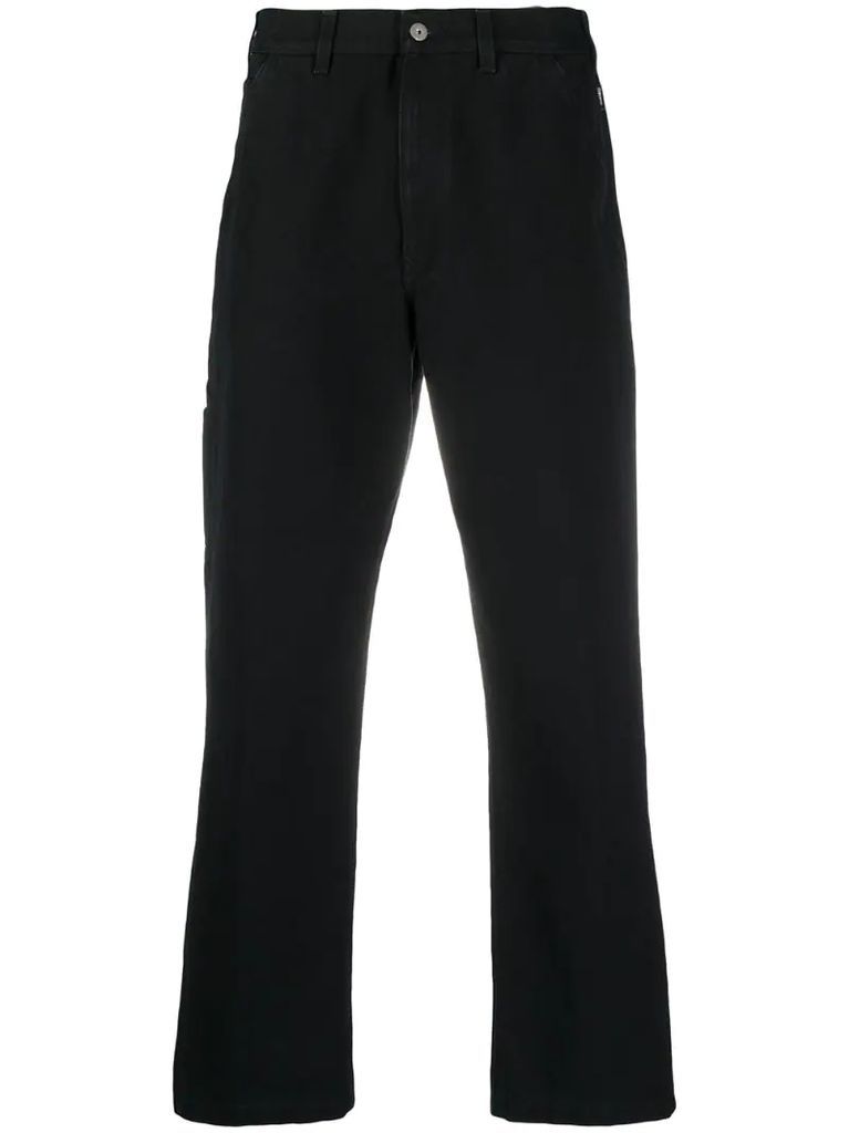 high-rise logo-patch trousers