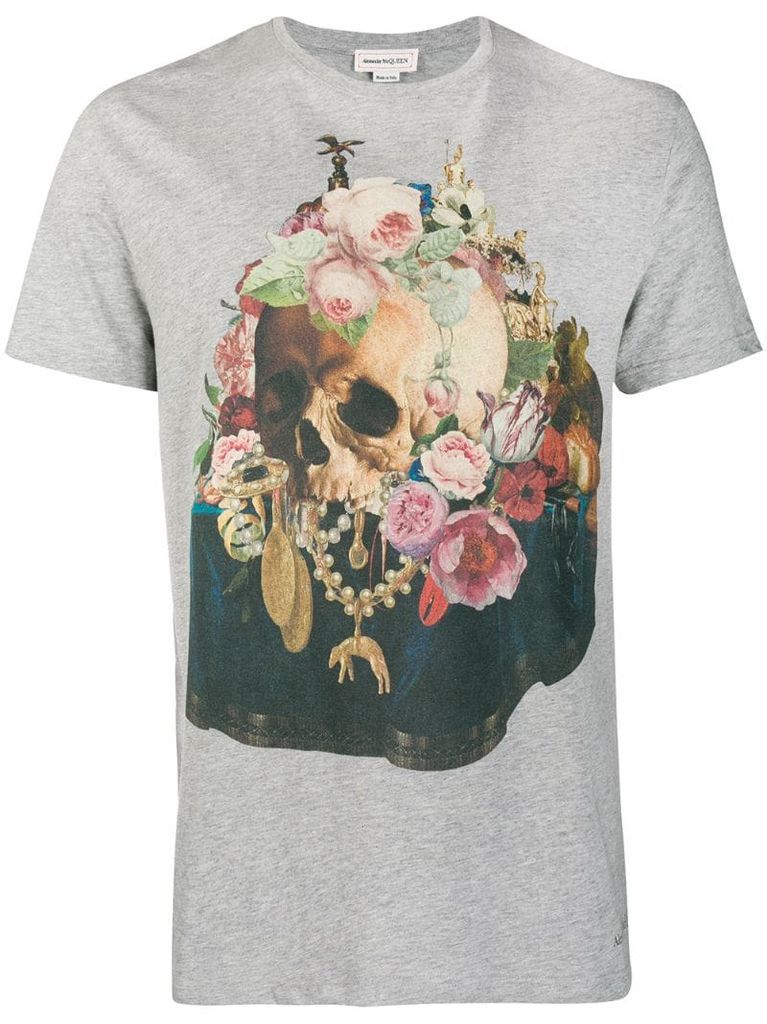 floral skull print T-shirt
