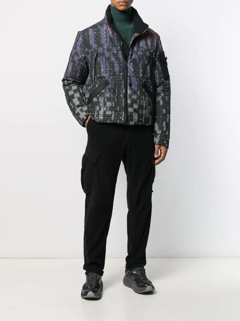 hooded abstract-print padded jacket