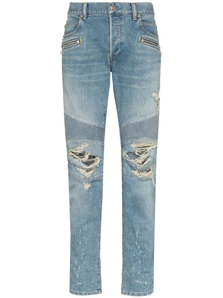 distressed tapered jeans