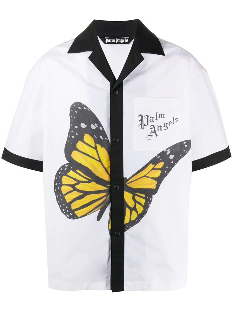 butterfly print bowling shirt