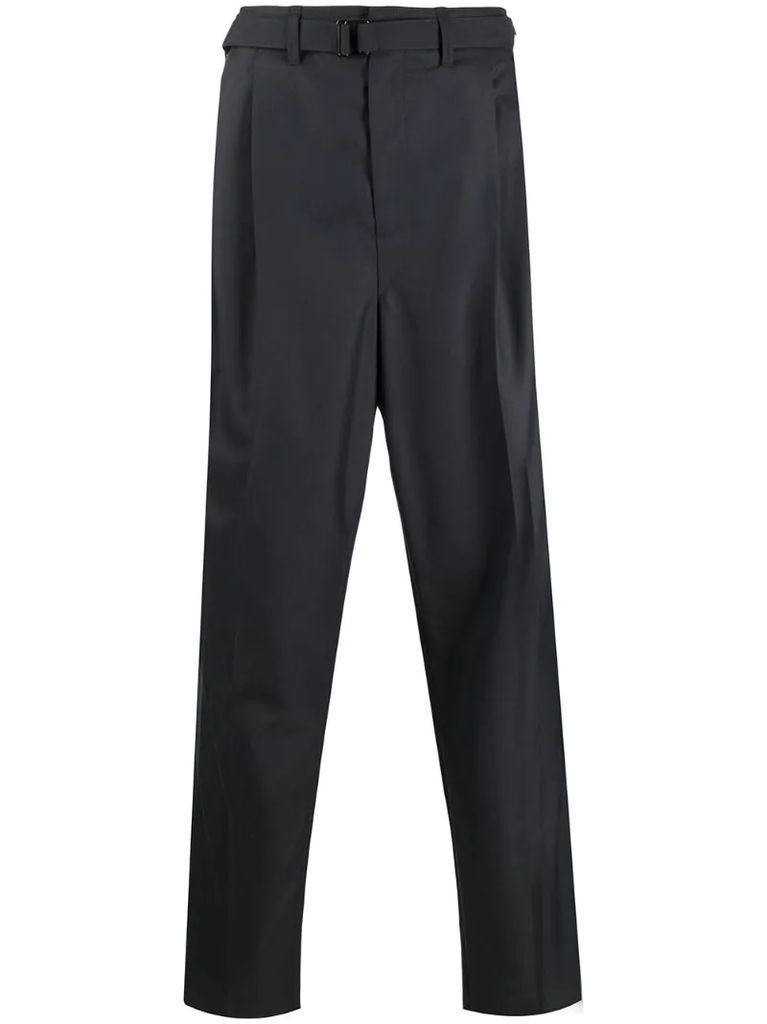 belted tapered tailored trousers
