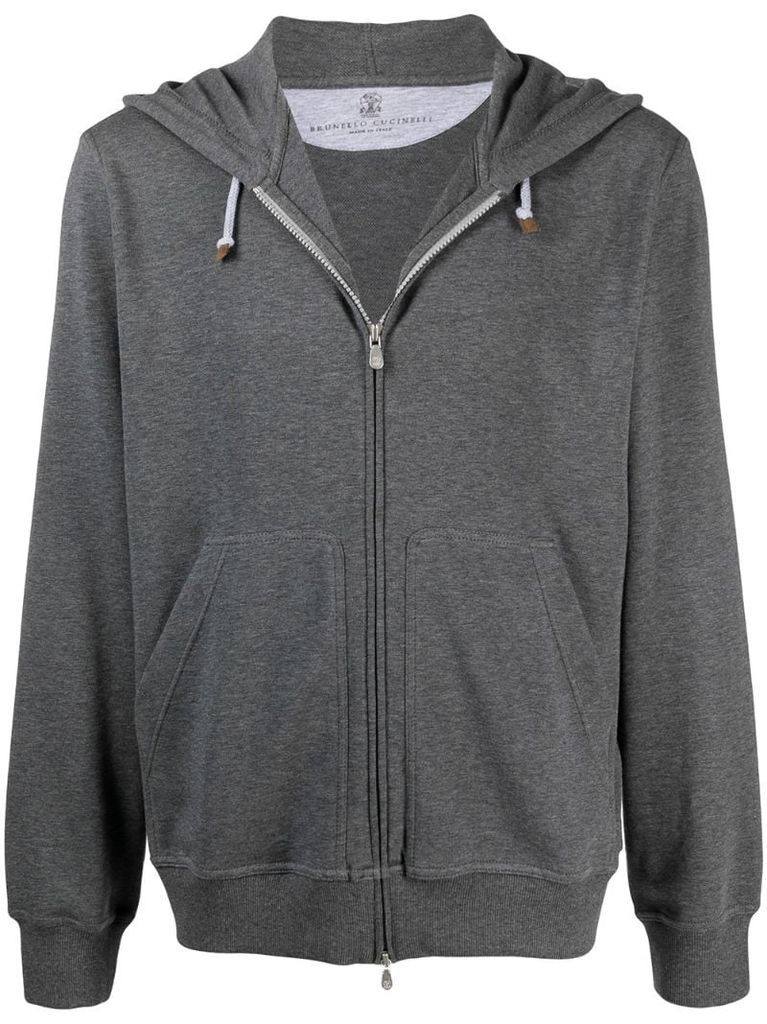 zip-up drawstring hoodie