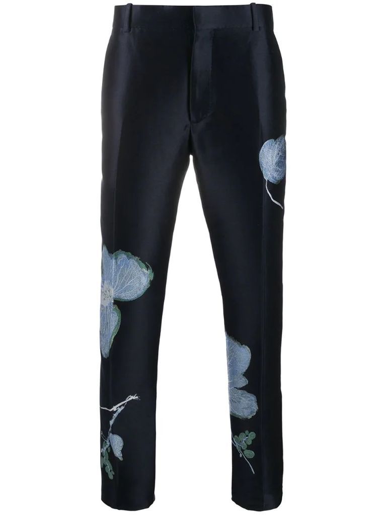 floral-jacquard trousers