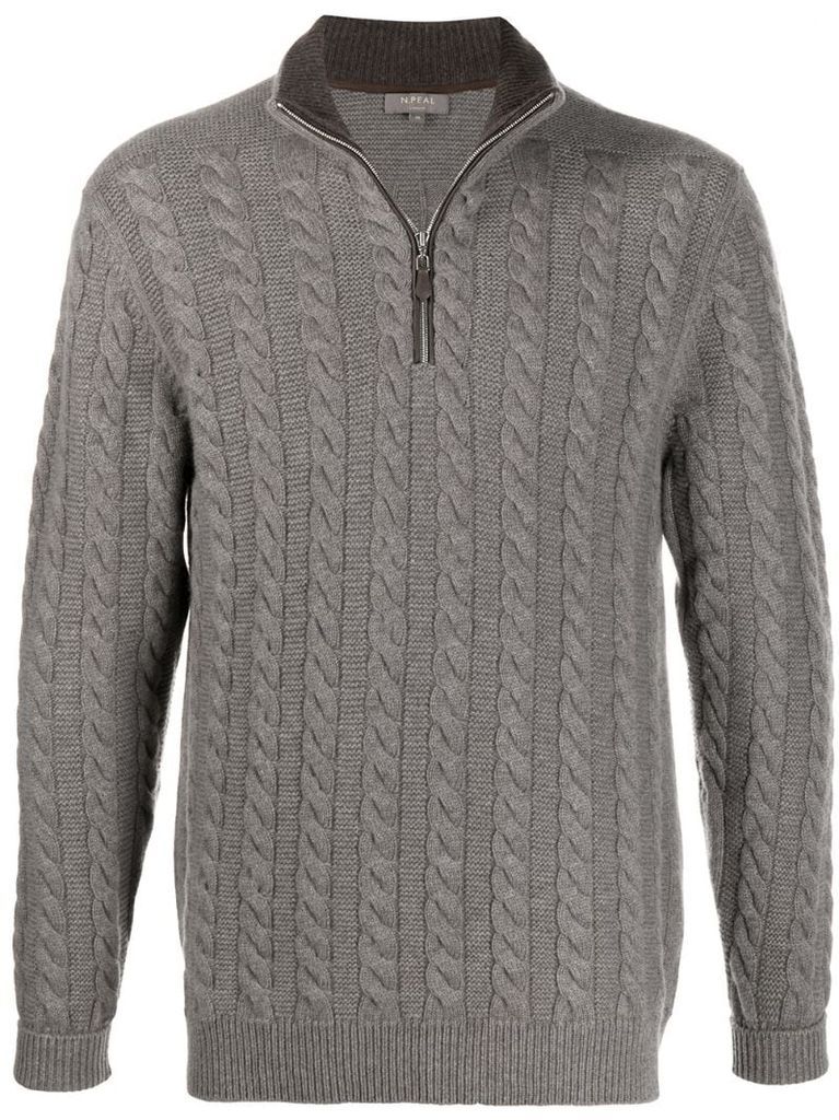cable-knit cashmere zipped jumper