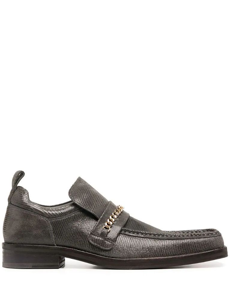 square toe embossed loafers
