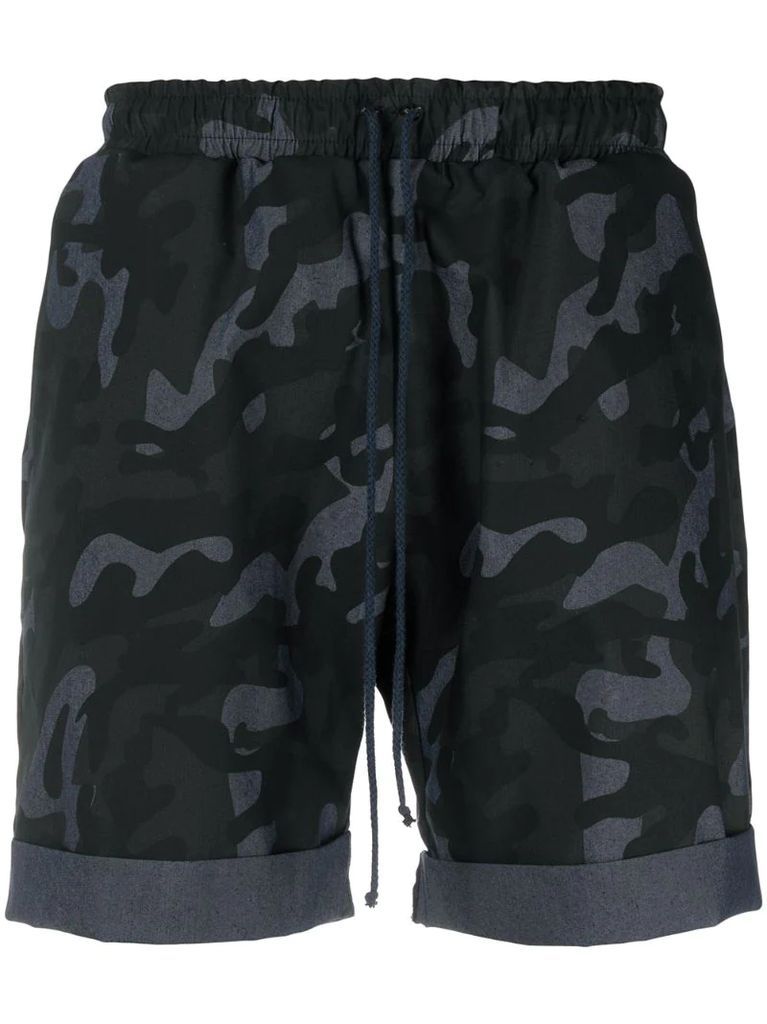camouflage-pattern track shorts