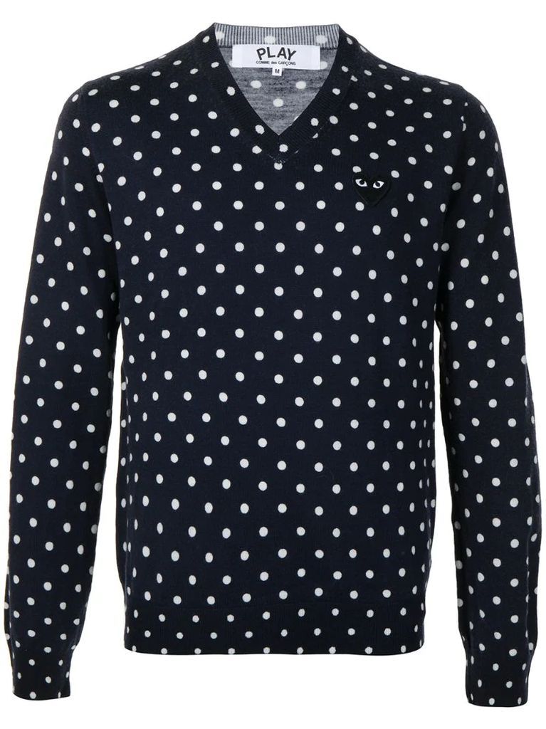 polka-dot print V-neck sweater