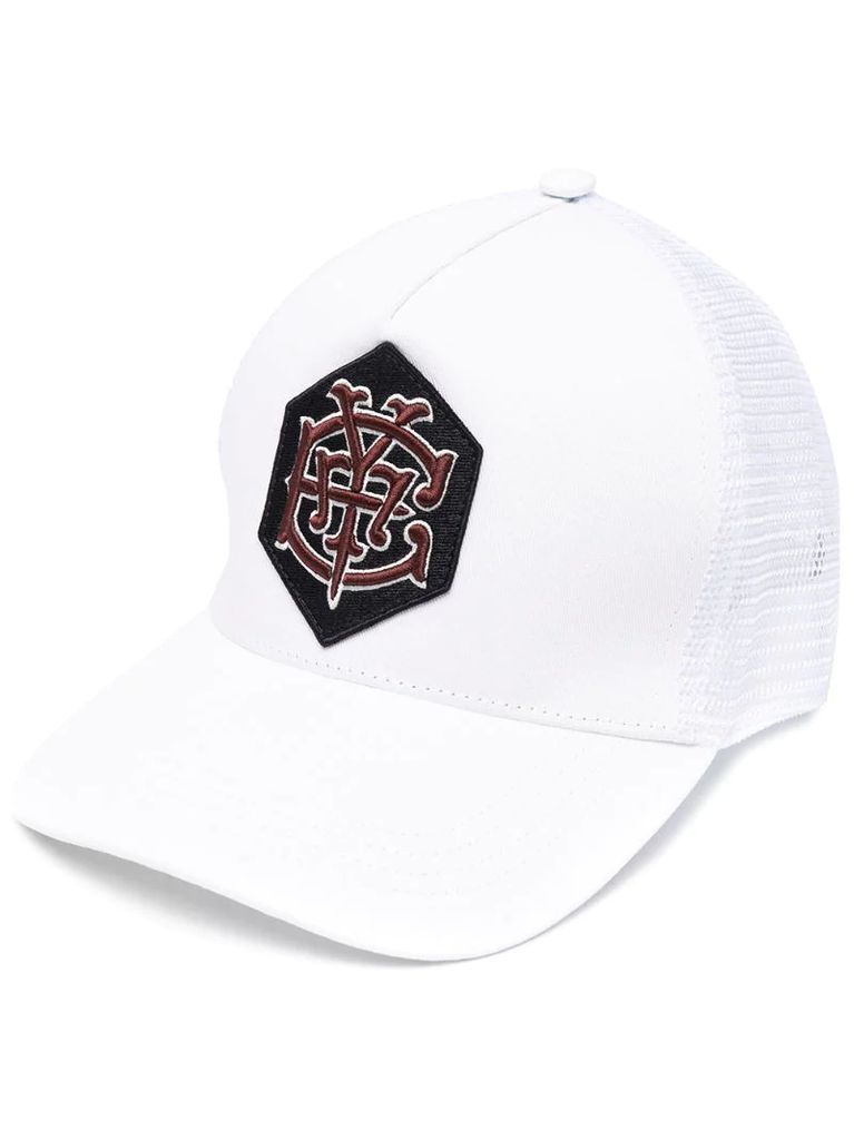 semi-sheer motif-embroidered cap