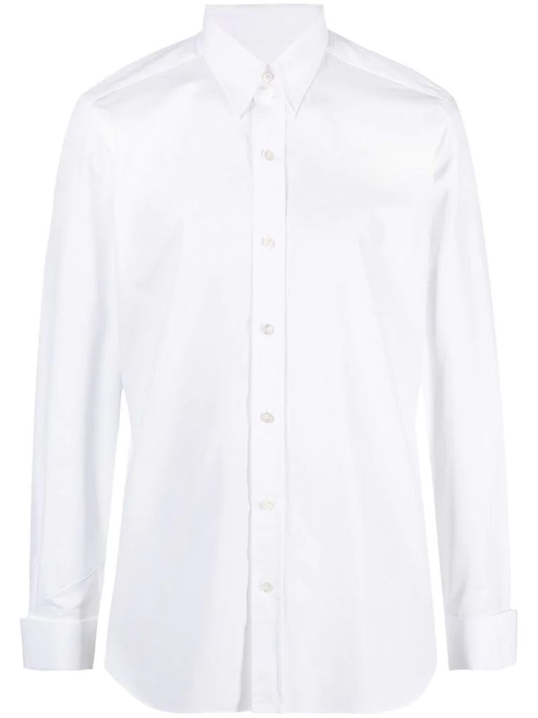 straight-collar cotton-poplin shirt