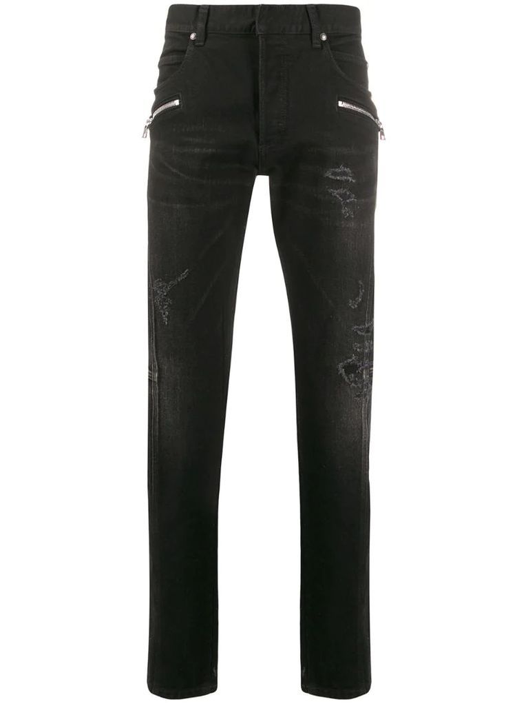 zipped details slim-fit jeans
