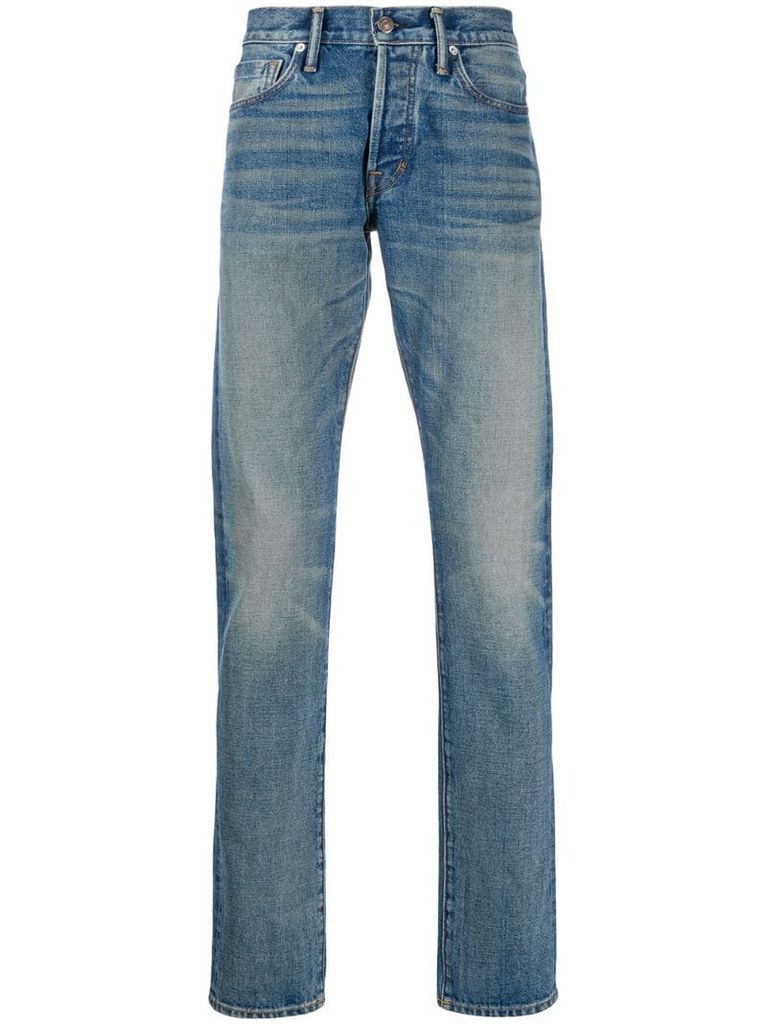 faded-effect straight-leg jeans