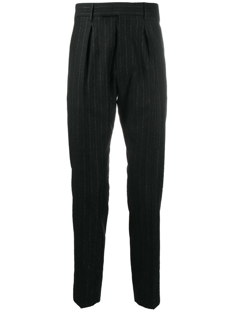 high-rise pinstripe trousers