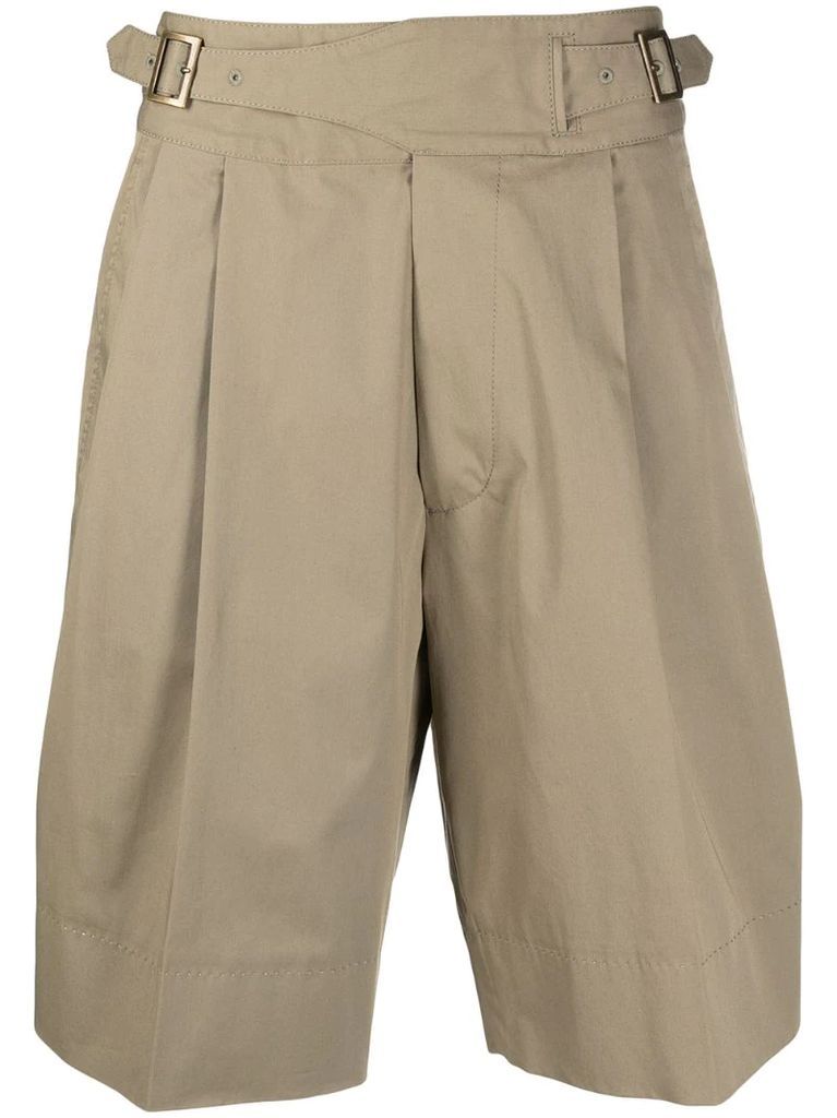 pleat detail cotton shorts