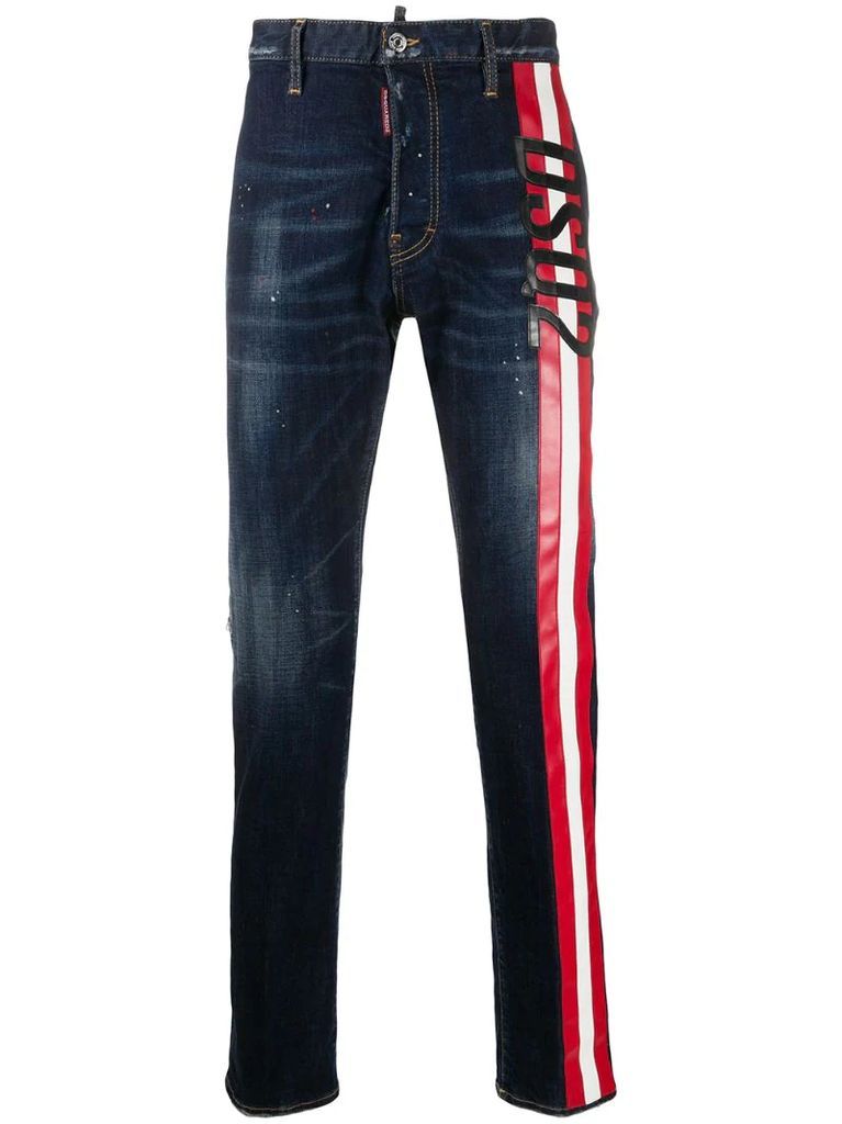 splatter-print stripe-side jeans