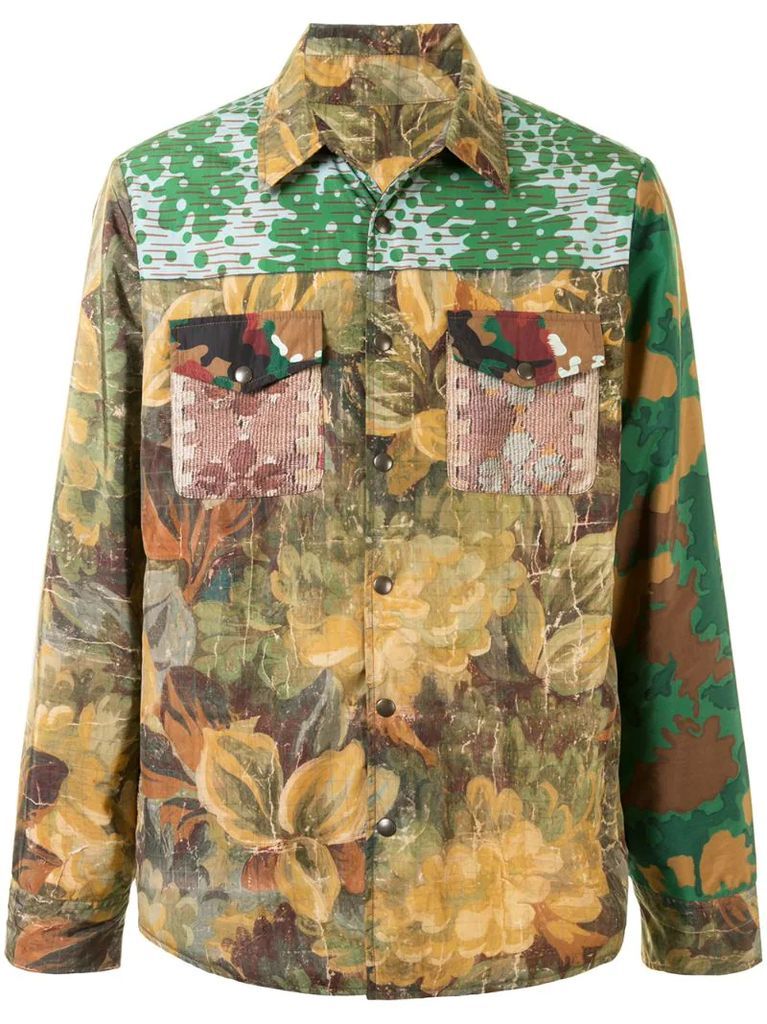 mixed print shirt jacket