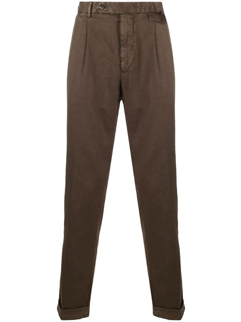 pleat-front straight leg trousers