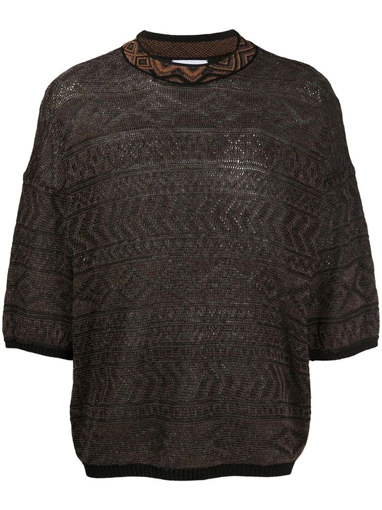 short sleeve Aztec-knit jumper