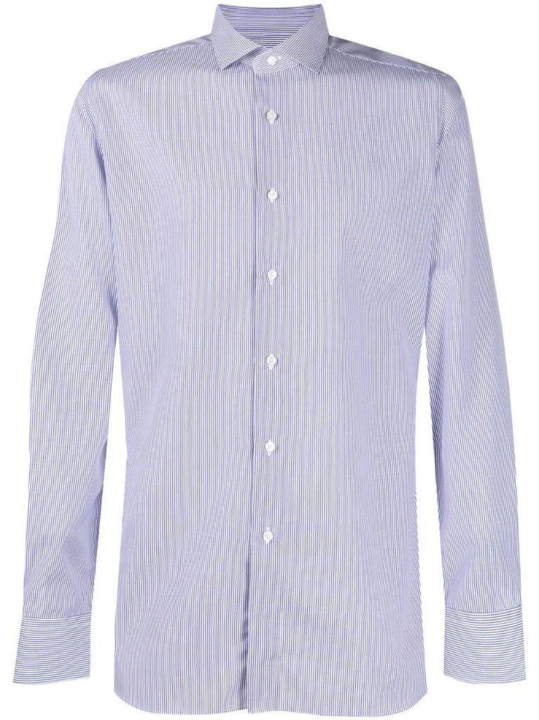 spread-collar pinstripe shirt