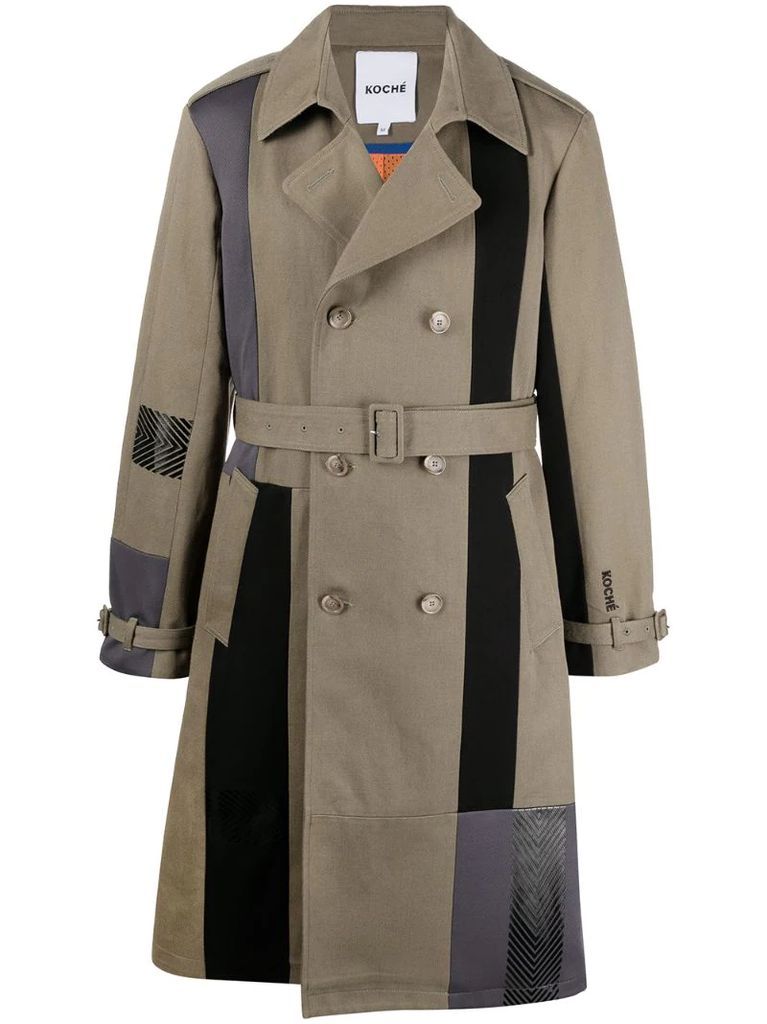 panelled double-breasted trench coat