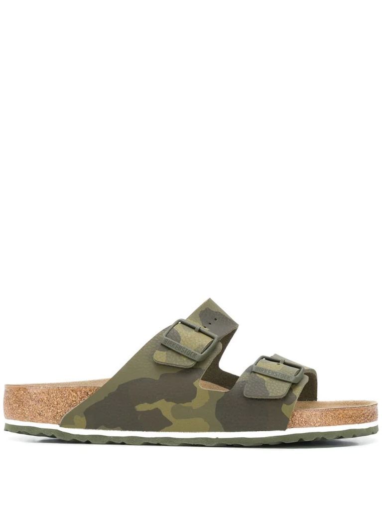 buckled camouflage sandals