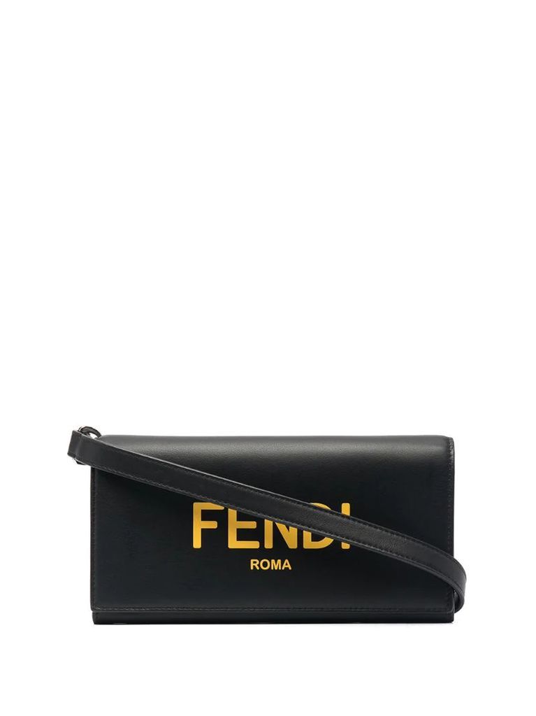 logo-lettering leather clutch