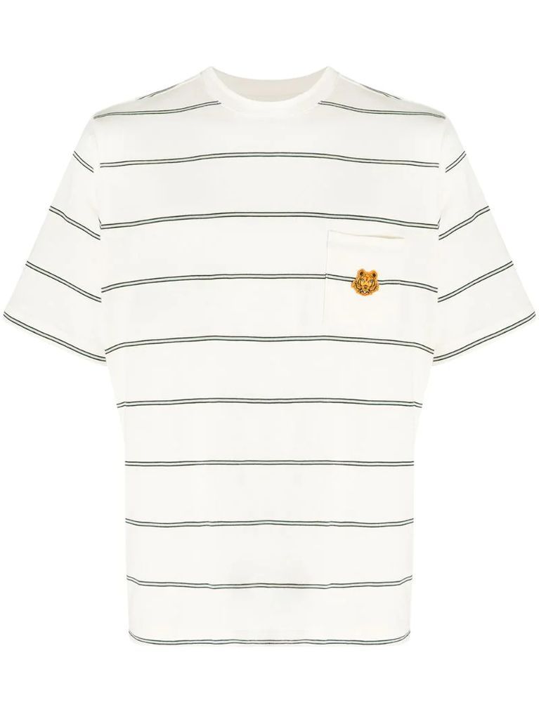 tiger-patch pocket striped T-shirt
