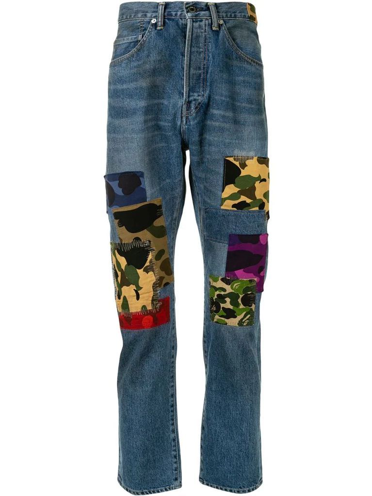 patchwork straight-leg jeans