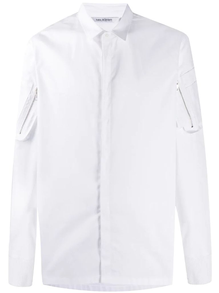 zipped sleeve pockets buttoned shirt
