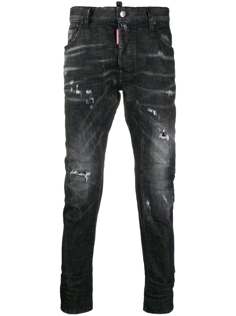 distressed washed jeans