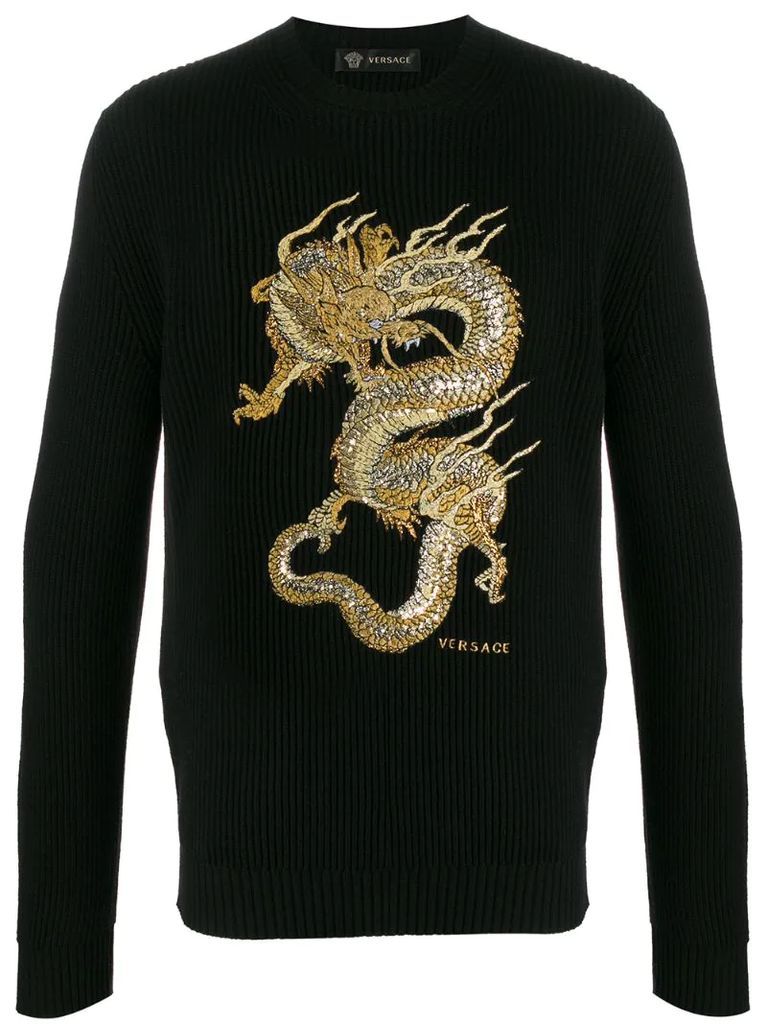 embroidered dragon ribbed jumper