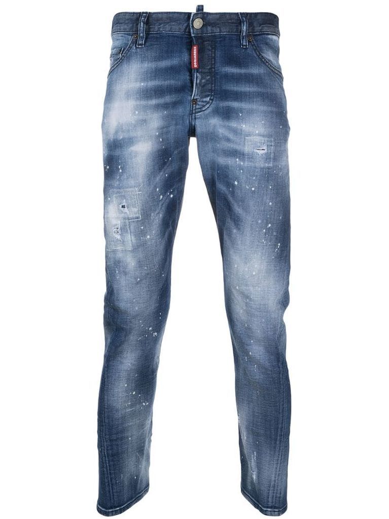 paint-splatter tapered jeans