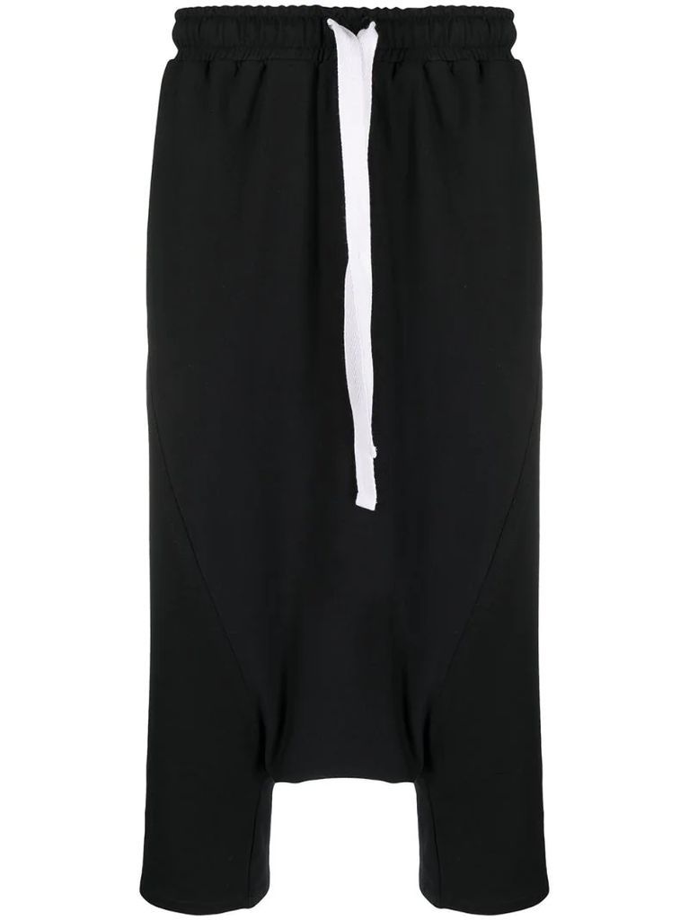 cropped drop-crotch stretch-cotton trousers