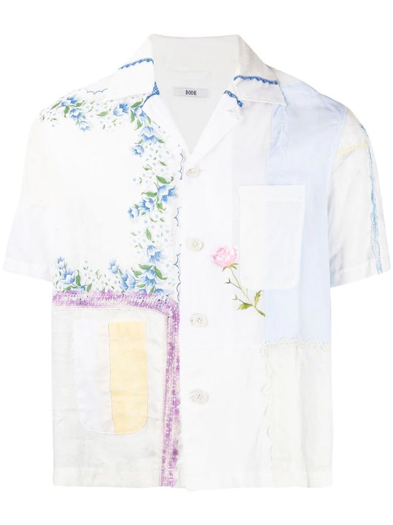 patchwork floral-print shirt