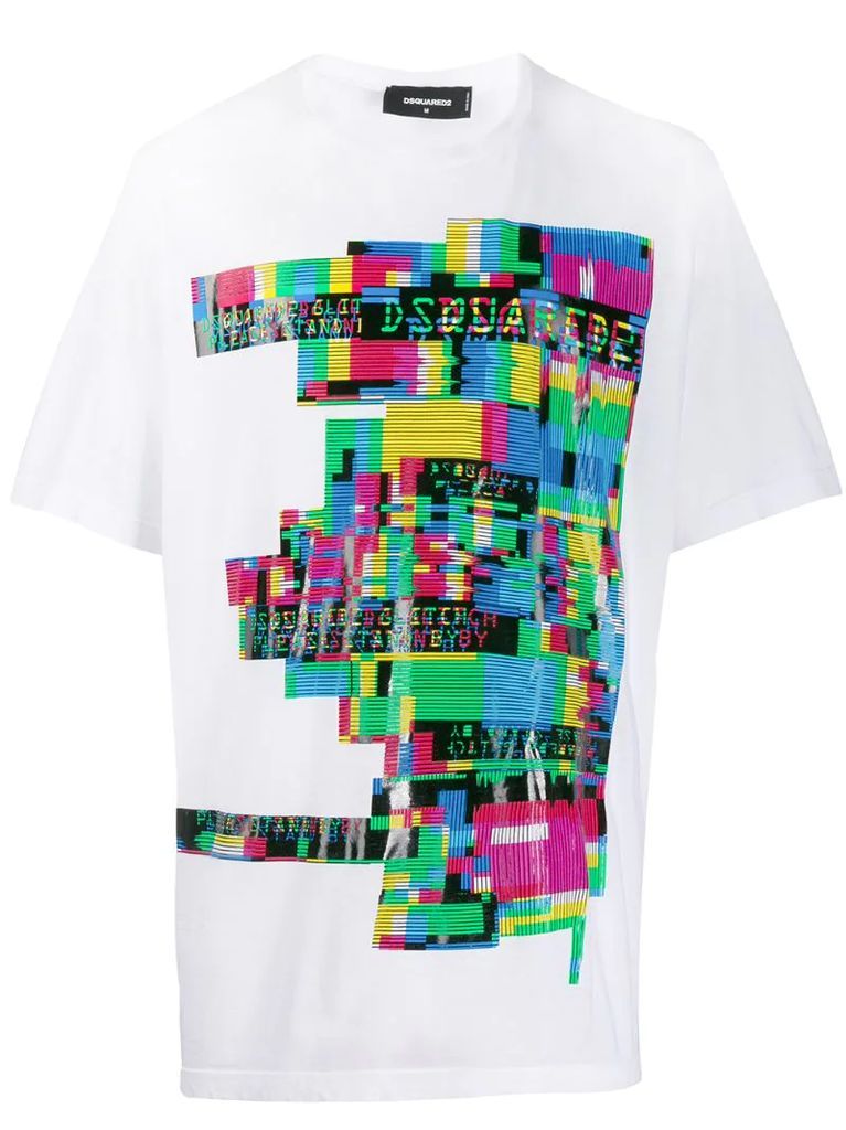 glitch print logo T-shirt