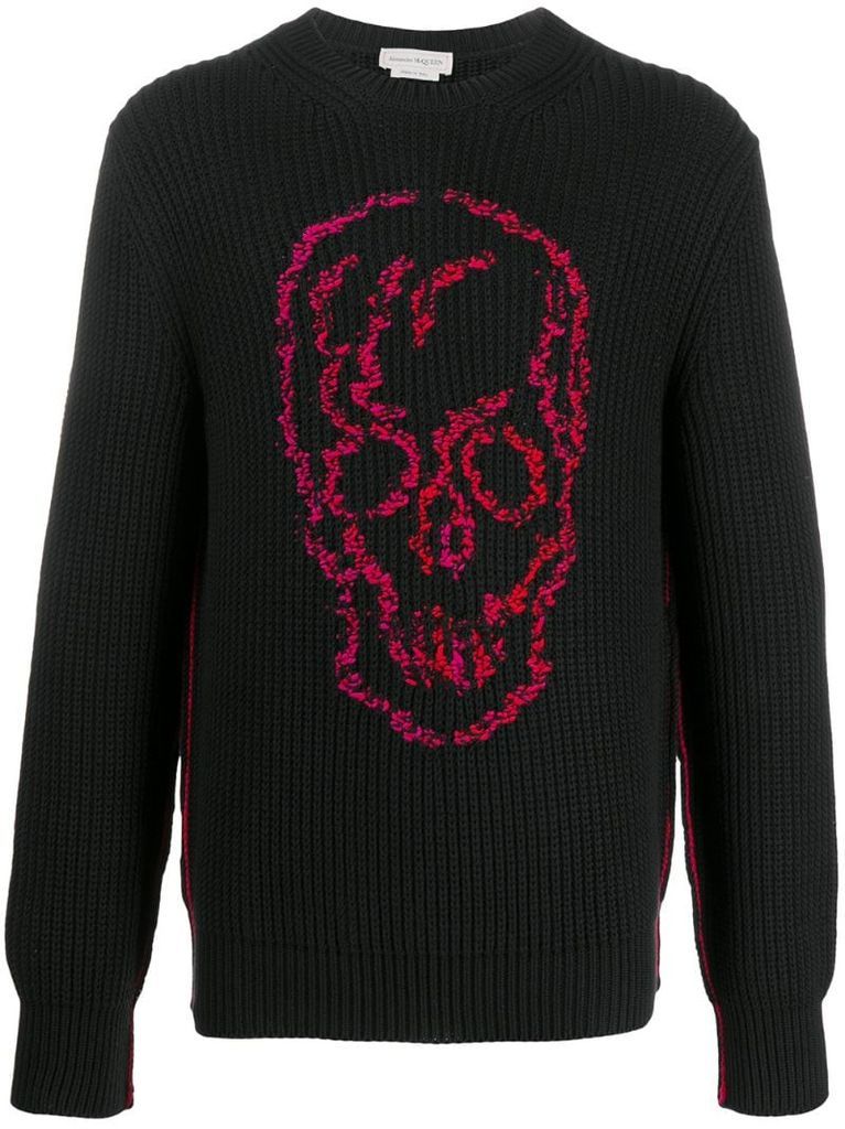 ribbed knit skull motif jumper