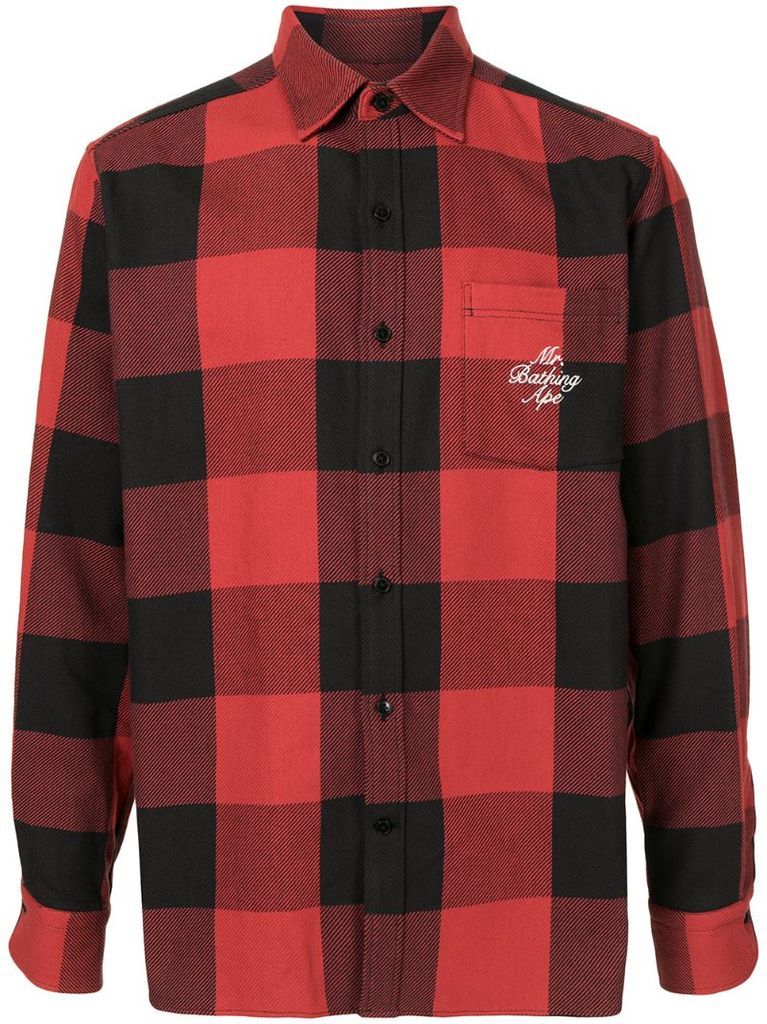 logo-embroidered checked shirt