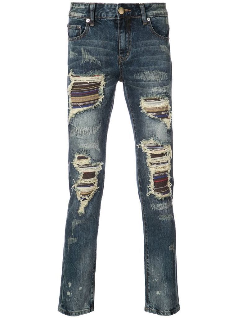 Soto stripe panel distressed jeans