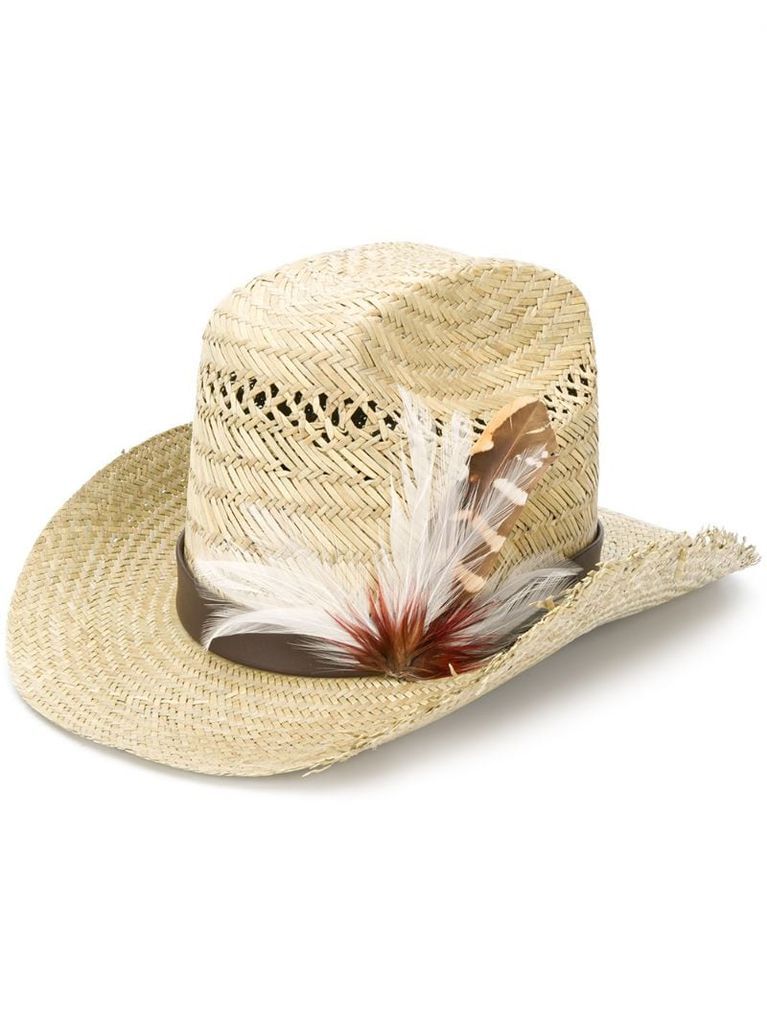 feather embellished cowboy hat