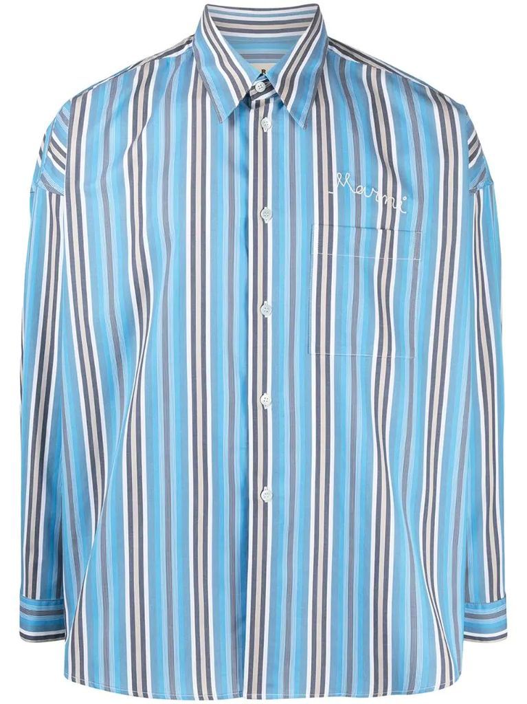 striped embroidered logo shirt