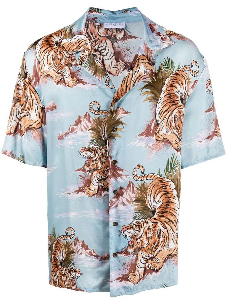 tiger print short-sleeve shirt