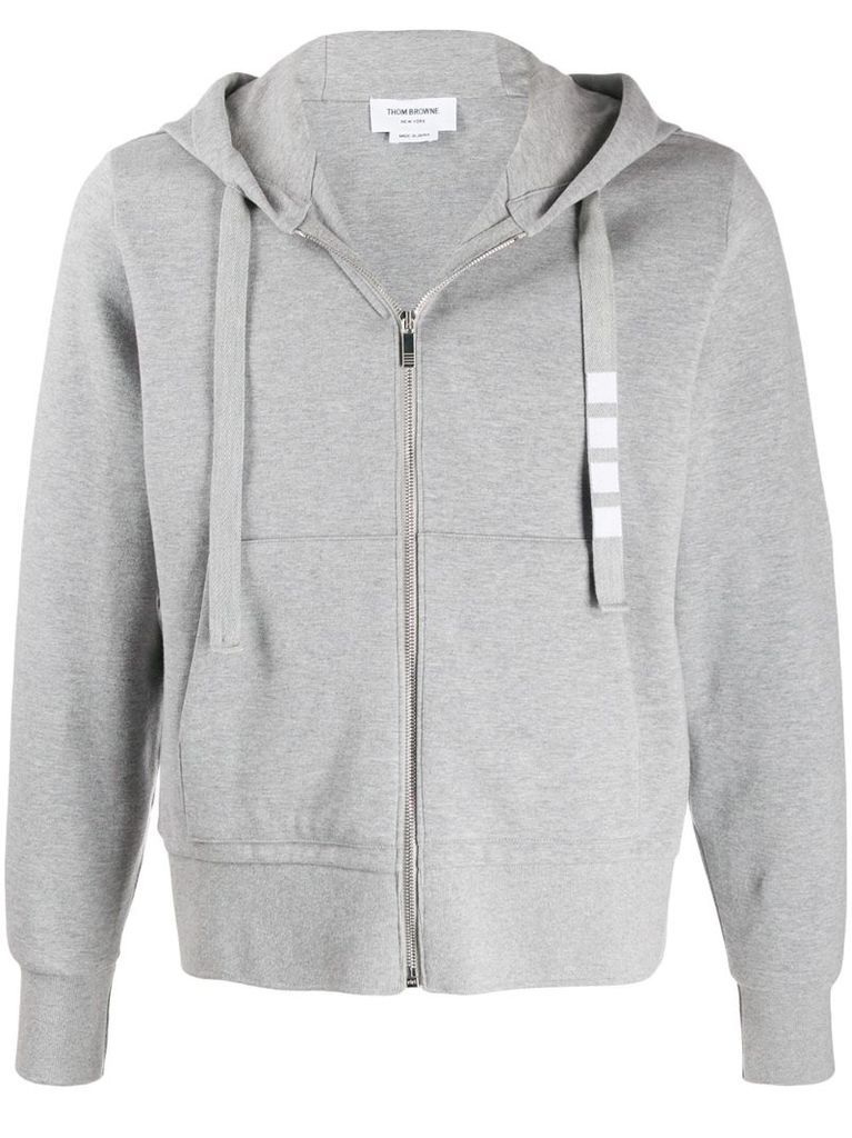 4-Bar twill drawstring zip hoodie