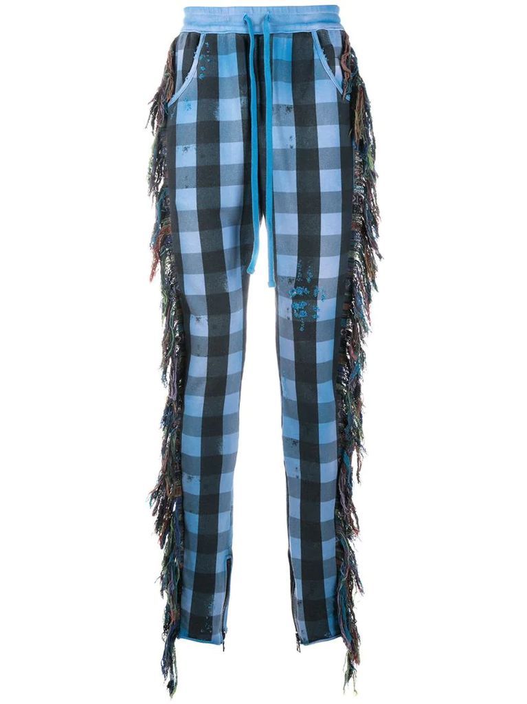 fringe-trim checked trousers